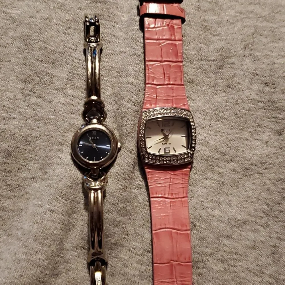 Two‎ Relic Watches ZR33563 ZR33095 Pink Leather Band Silver Bangle Style